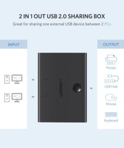 UGREEN Data Switch USB 2.0, 2 ulaza/1 izlaz, crni