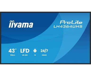 IIYAMA 43" LH4364UHSB-B1AG 4K UHD (3840x2160) VA Signage 24/7, 500 cd/m2, 4000:1, Android OS 14, iiShare, iiControl, iiSignage2