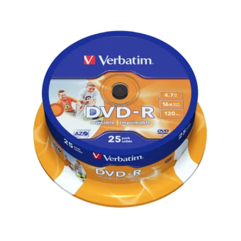 DVD-R Verbatim 4.7GB 16× Wide Inkjet Printable 25 pack spindle