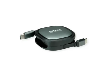 Roline USB 2.0 kabel, C-C, M/M, 60W, izvlačivi, crni, 1.2m