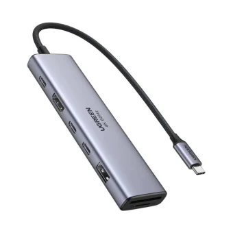 UGREEN 7-portni USB-C HUB na 1xUSB-A 3.2, 2xUSB-C 3.2, 1xSD/TF čitač memorijskih kartica, 1xUSB-C za napajanje, 1x HDMI, sivi