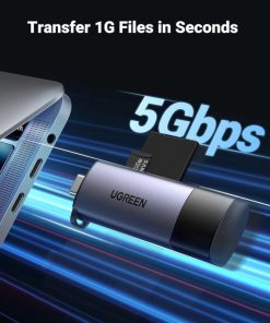 UGREEN 2-u-1 čitač memorijskih kartica, USB-C/USB-A, SD/microSD/TF, do 512GB, 5 Gbit/s, sivi