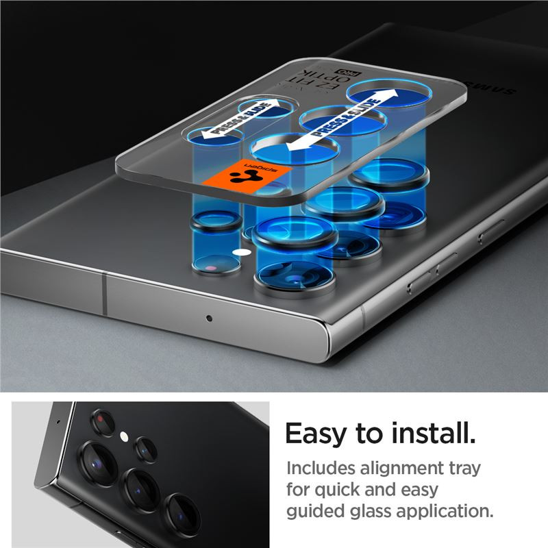 Spigen Glass EZ Fit Optik Pro, zaštitno staklo za kameru telefona, 2 kom, crno - Samsung Galaxy S23 Ultra (AGL05950)