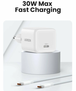 UGREEN zidni punjač 30W, USB-C, GaN, bijeli + USB-C kabel, 1m