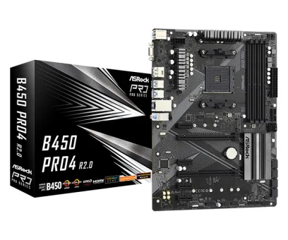 ASRock MB B450 PRO4 R2.0, S.AM4, 4xDDR4/3200, PCIe 3.0, G-LAN, USB-C, VGA/HDMI/DP, ATX