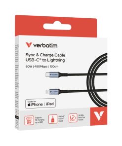 Verbatim Sync & Charge kabel USB-C na Lightning, M/M, 60W PD3.0, crni,1.2m