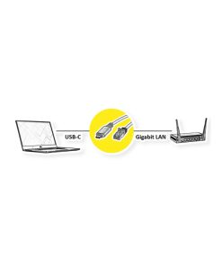 Roline adapter/kabel USB-C - Gigabit LAN 10/100/1000Mbit/s, 2.0m. crni