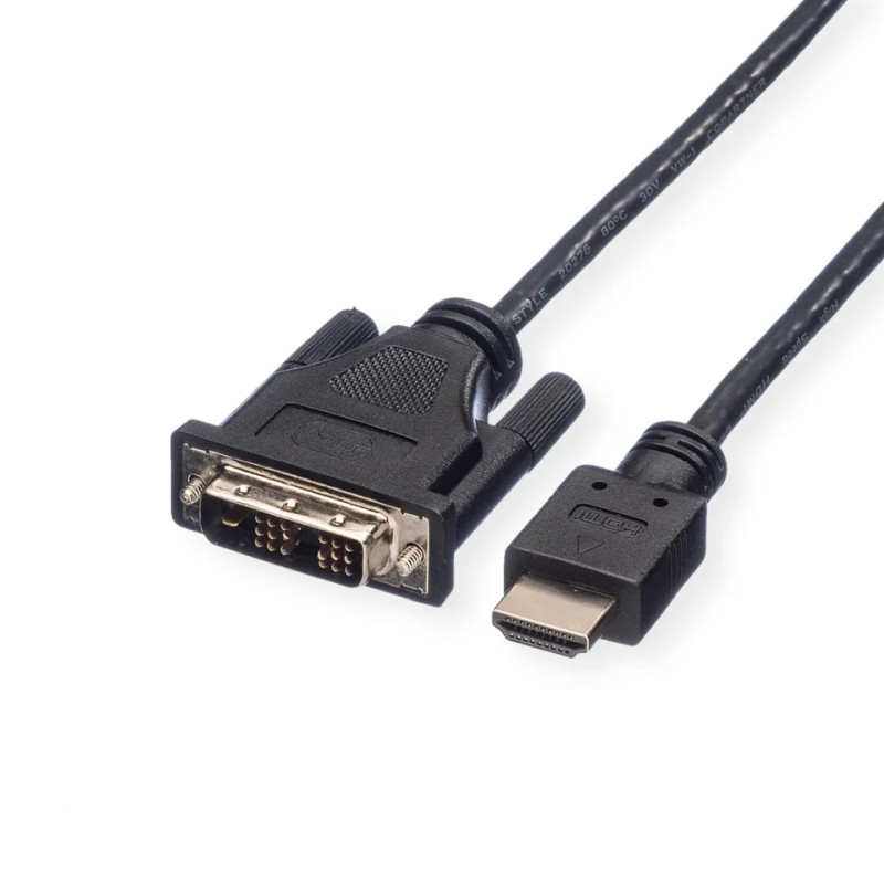 Roline DVI kabel, DVI-D (18+1) - HDMI, M/M, 2.0m, crni