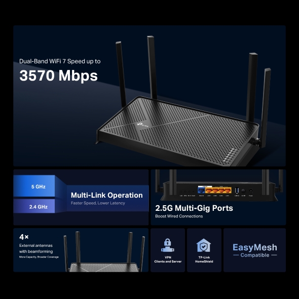 TP-Link Archer BE3600 Dual-Band Wi-Fi 7 Router BE220