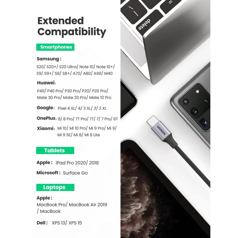 UGREEN adapter USB-C na 3.5mm, 10cm