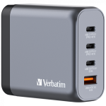 Verbatim GNC-140 GaN zidni punjač 140W, 4 priključka, 2×USB-C PD 140W / 1×USB-C PD 20W / 1×USB-A QC 3.0