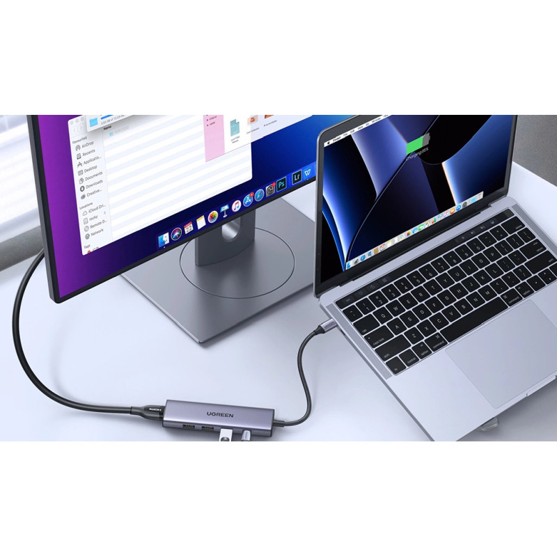 UGREEN 5-portni USB-C HUB 3x USB-A 3.2, 1xUSB-C PD, 1xHDMI 4K 30 fps, sivi