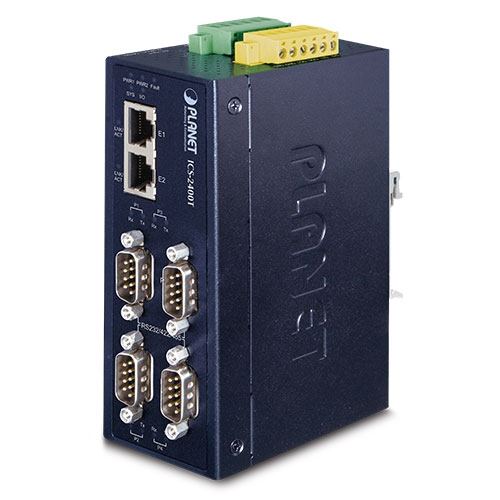 Planet Industrial 4-Port RS232 RS422 RS485 Serial to 2x 100Mbps RJ45 Device Server (-40~75C)