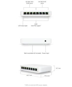 Ubiquiti UniFi Managed 8-port Gigabit Switch (4-port PoE+) 52W (USW-LITE-8-PoE)