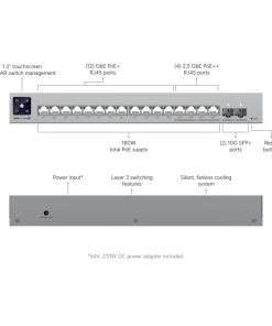 Ubiquiti UniFi 16-port Layer 3 Switch, 12×GbE PoE+, 4×2.5GbE PoE++, 2×10G SFP+, Rackmount (USW-Pro-Max-16-PoE)