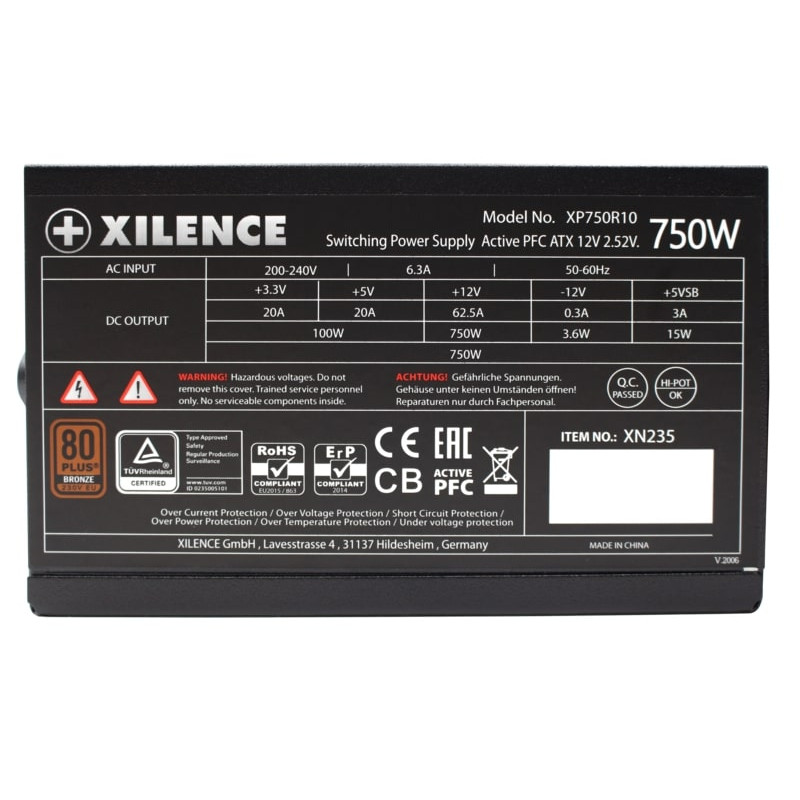 Xilence 750W Gaming, ATX 2.52 80+ BRONZE, aktivan PFC, 2×PCIe, 6×SATA, 20+4-pina, 120mm ventilator, crno