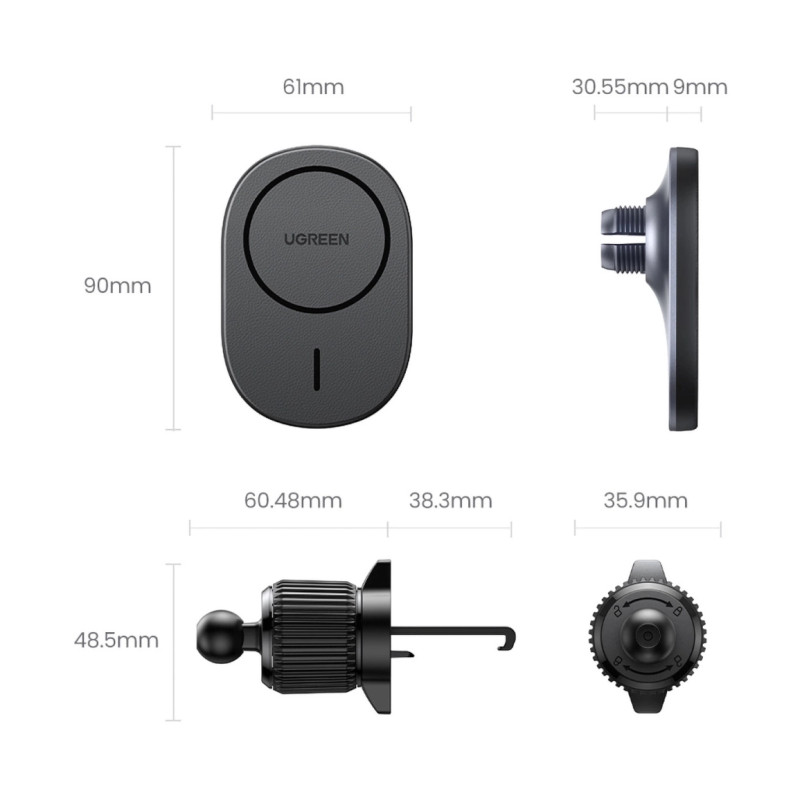 UGREEN MagSafe auto punjač/držač 15W, USB-C, magnetni, bežični/indukcijski, crni