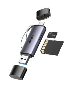 UGREEN 2-u-1 čitač memorijskih kartica, USB-C/USB-A, SD/microSD/TF, do 512GB, 5 Gbit/s, sivi