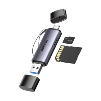 UGREEN 2-u-1 čitač memorijskih kartica, USB-C/USB-A, SD/microSD/TF, do 512GB, 5 Gbit/s, sivi