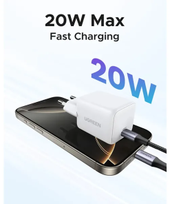 UGREEN zidni punjač 20W, 1×USB-C, GaN, bijeli