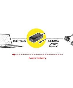 Roline USB-C strujni adapter, utor za 3-pinski kabel ("Mickey Mouse"), 65W