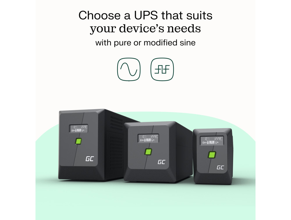 Green Cell UPS (UPSLM360) 650VA/360W, Modified sine wave, Line Interactive AVR, LCD