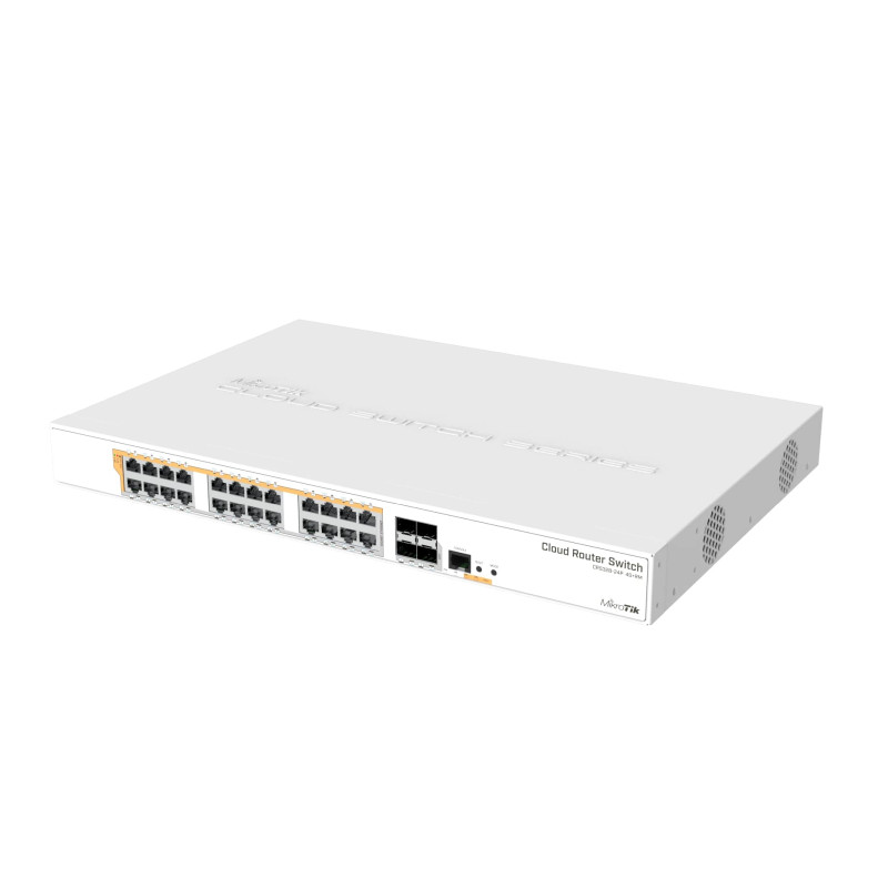 Mikrotik Cloud Router Switch CRS328-24P-4S+RM, 800 MHz CPU, 512MB RAM, 24×G-LAN (all PoE-out), 4xSFP+, RouterOS L5/SwitchOS (dual boot), 1U rackmount kućište, 500W PSU