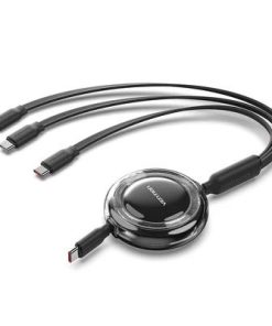 Vention 3-in-1 USB 2.0 Type-C Male to USB-C Male USB-C Male Lightning Male 5A Retractable Cable 1.1M Black