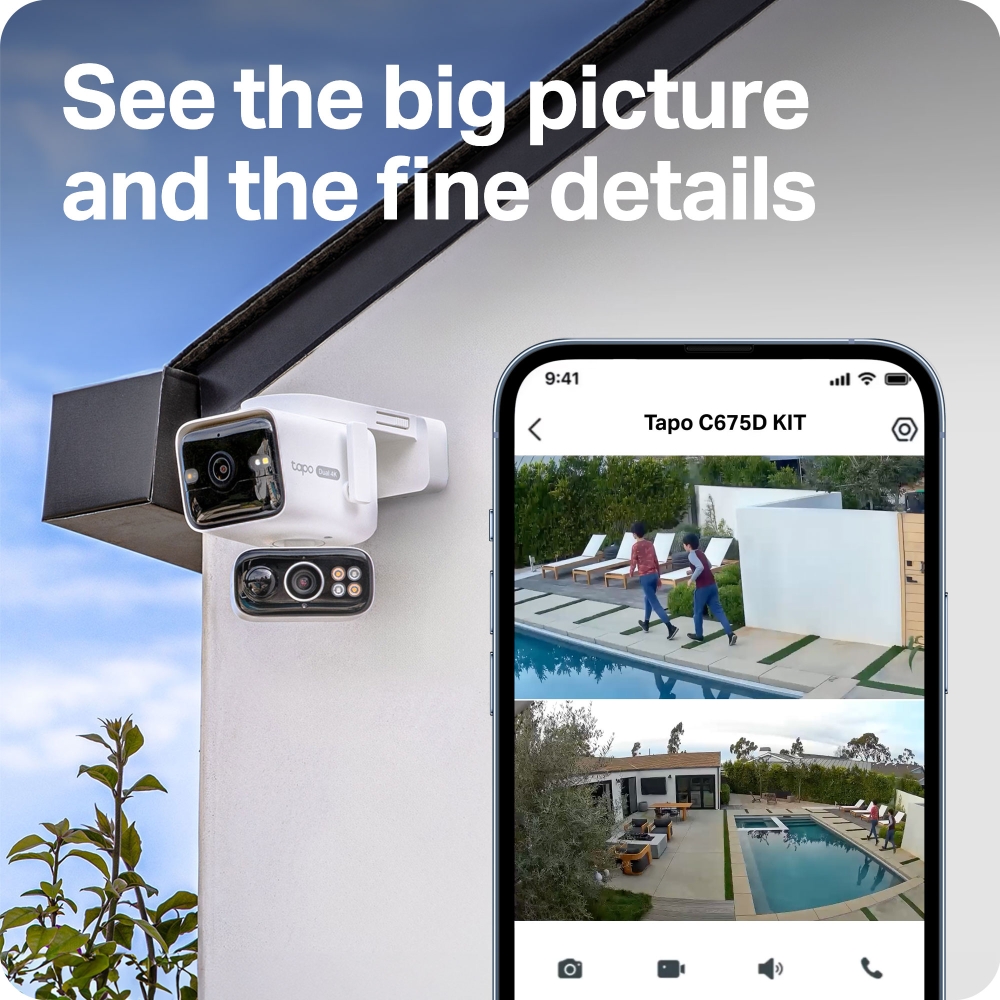 TP-Link Tapo C675D kamera + Tapo A202 Solar panel, 4K/8MP (3840x2160), 10000mAh punjiva li-lon bater, microSD, 6×Spotlights, detekcija pokreta, IP65, Dual Lens/Telephoto, Wi-Fi/Tapo app