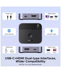 UGREEN razdjelnik video HDMI 2.0 na USB C, 4K@60Hz, crni