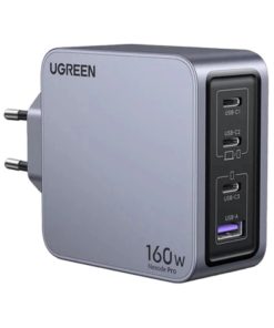 UGREEN Nexode Pro zidni punjač 160W, 3×USB-C/1×USB-A, USB-C kabel, GaN, sivi