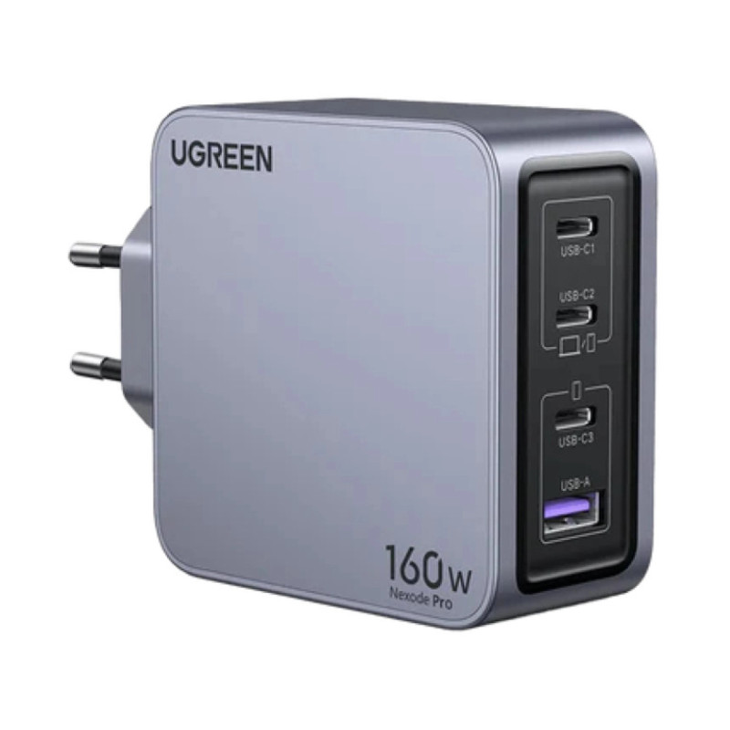 UGREEN Nexode Pro zidni punjač 160W, 3×USB-C/1×USB-A, USB-C kabel, GaN, sivi