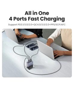UGREEN Nexode Pro zidni punjač 160W, 3×USB-C/1×USB-A, USB-C kabel, GaN, sivi