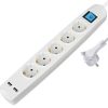 Transmedia 5-way power strip with 2x USB, white, 3m