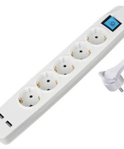 Transmedia 5-way power strip with 2x USB, white, 3m
