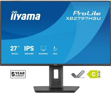 IIYAMA 27" XB2797HSU-B1 FHD (1920x1080) 120Hz, Pivot, 350cd/m2, Speakers, HDMI, DP, 1ms, USB-Ax2, USB-Cx2