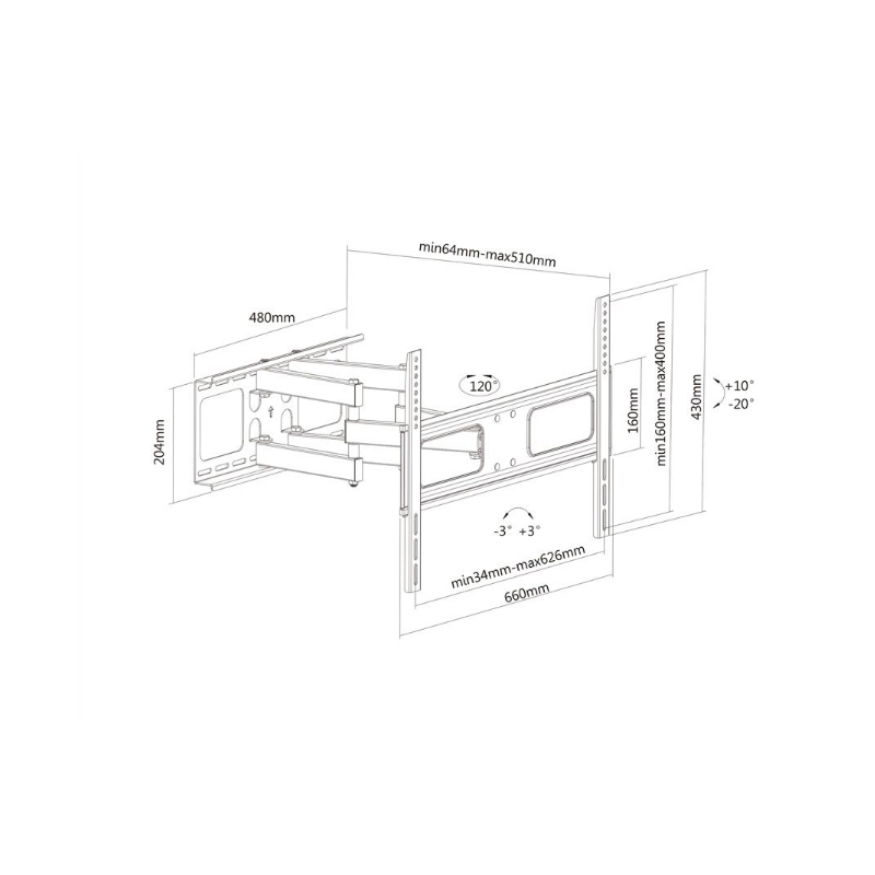 Roline VALUE zidni podesivi nosač za TV 37"-70", nosivost 50kg, crni