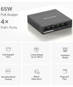 Mercusys 5-Port Gigabit Desktop preklopnik (Switch) 4× Gigabit PoE+, 1× Gigabit Non-Po, Plug & Play, metalno kučište