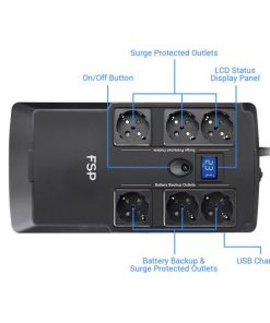 Fortron Source UPS NanoFit 800VA/480W, Offline, 2×USB, 6×Schuko, RJ45, 1×5Ah