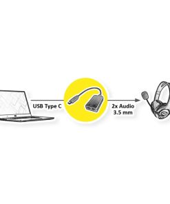 Roline VALUE adapter USB-C - 2×3.5mm audio, M/F, 0.13 m