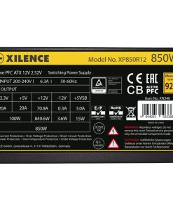 Xilence 850W Gaming, ATX 2.52 80+ GOLD, aktivan PFC, 3×PCIe, 6×SATA, 20+4 pina, 120mm ventilator, crno
