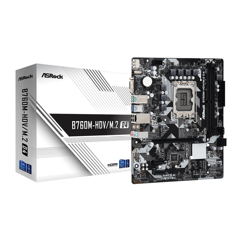 ASRock MB B760M-HDV/M.2 D4, S.1700, 2×DDR4/5333MHz(OC), PCIe 4.0, G-LAN, USB-C, VGA/DP/HDMI, mATX