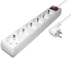 Transmedia 6-way power strip with Switch, white, 5m