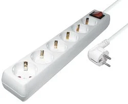 Transmedia 6-way power strip with Switch, white, 5m
