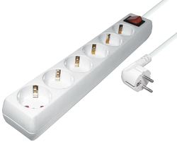 Transmedia 6-way power strip with Switch, white, 5m
