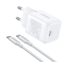 UGREEN zidni punjač 30W, USB-C, GaN, bijeli + USB-C kabel, 1m