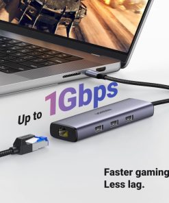UGREEN 6-portni USB-C HUB USB-C 3×USB-A 3.0, 1×HDMI,1×RJ45,1×USB-C PD, sivi