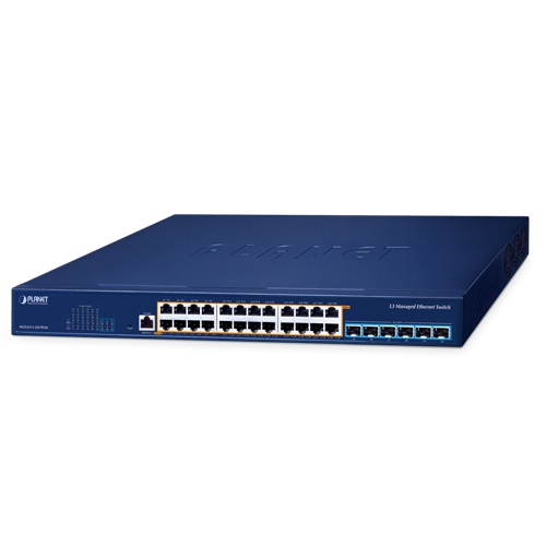 PLANET Layer 3 24-Port 2.5GBASE-T 95W 802.3bt PoE + 6-Port 10GBASE-X SFP+ Managed Ethernet Switch, 720W PoE budget, hardware-based Layer 3 RIPv1/v2, OSPFv2 dynamic routing