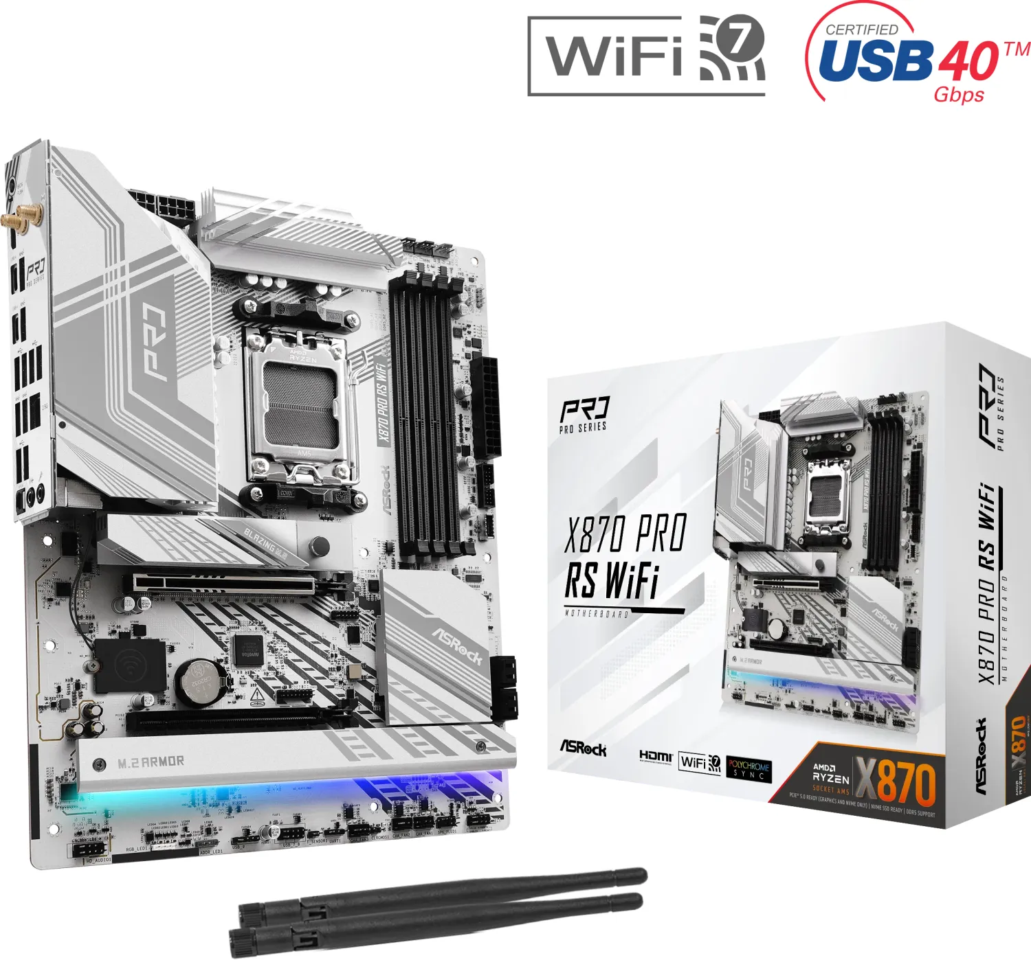 ASRock MB X870 PRO RS WIFI, S.AM5, 4xDDR5/8000(OC), PCIe5.0, 2.5 G-LAN, USB4, HDMI, ATX
