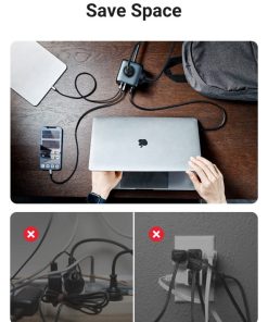 UGREEN DigiNest Cube, univerzalni punjač, 65W, 3x ŠUKO utičnica, 2x USB-C, 2x USB-A, 1.8m, crno sivi